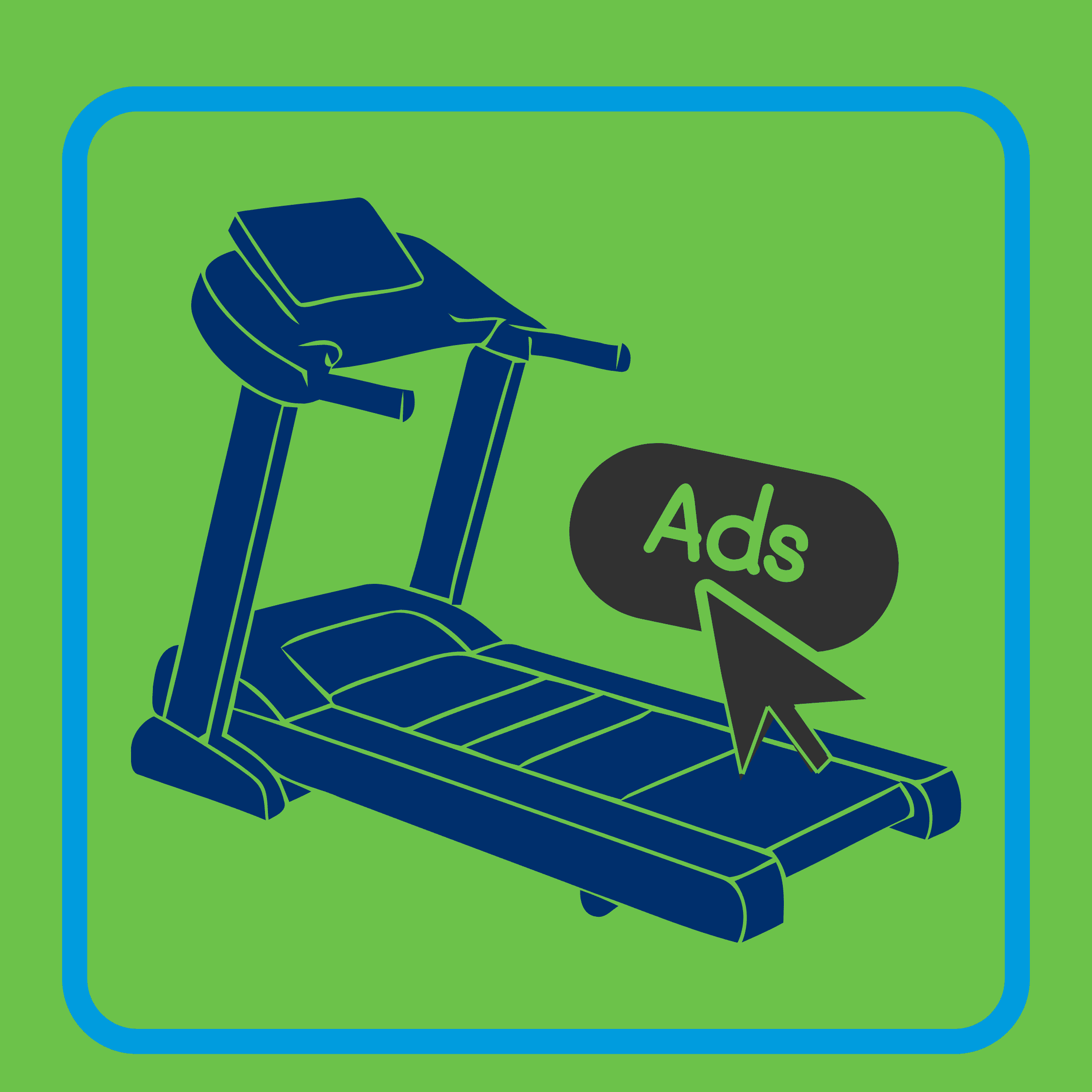 An advertisement logo on a treadmill